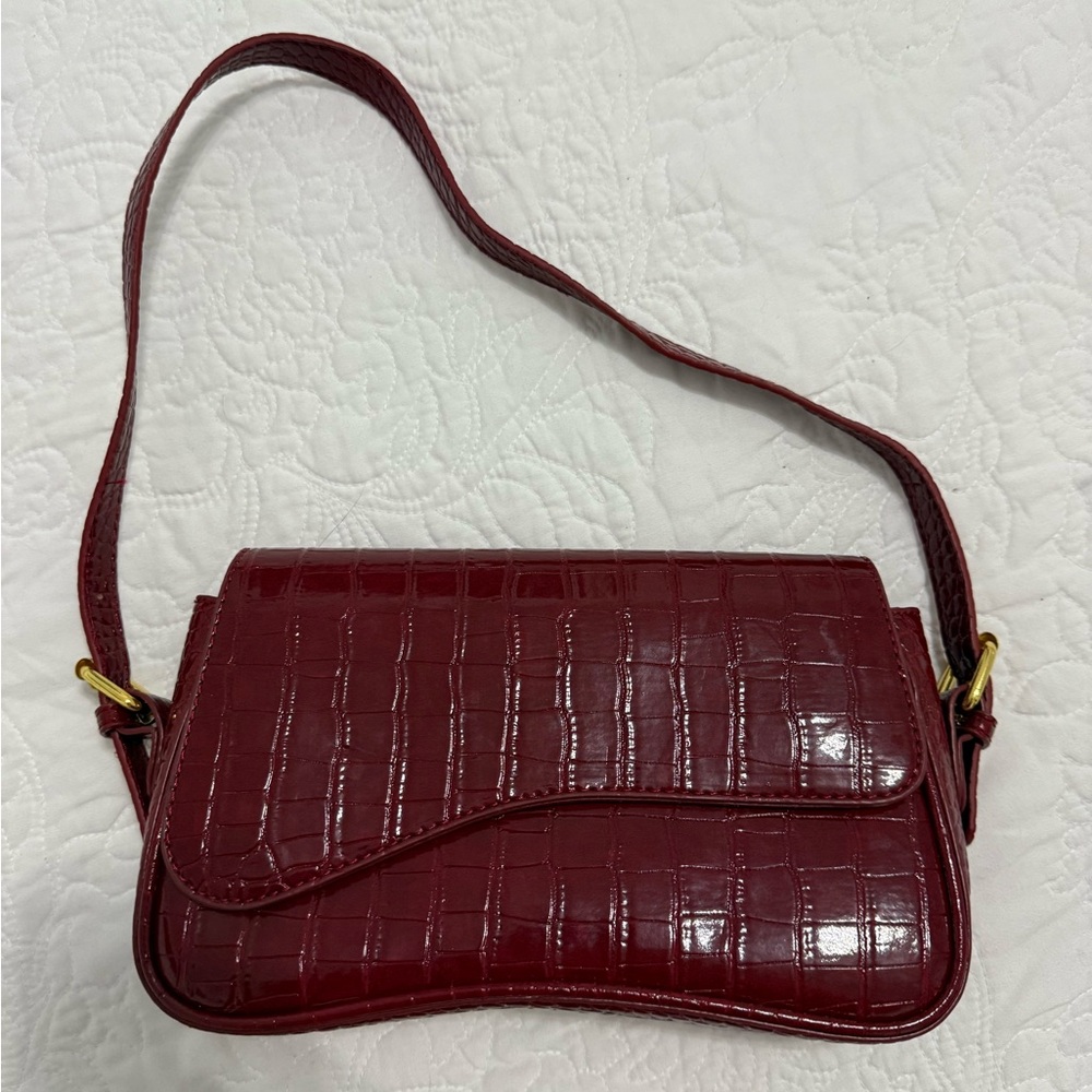 Croc Embossed Burgundy Shoulder Bag